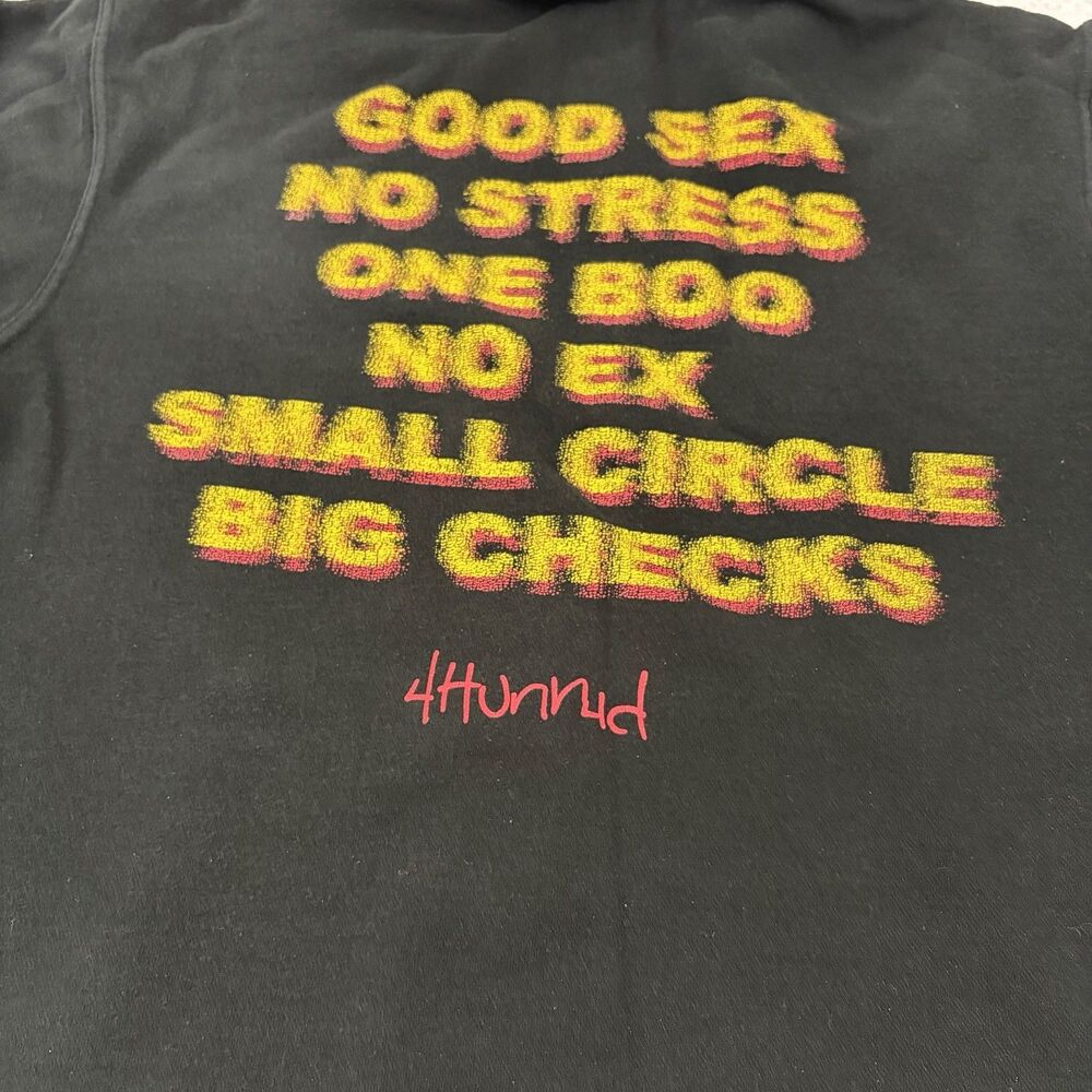 YG 4Hunnid Black Pullover Hoodie Sweatshirt Good Sex No Stress Hip Hop Adult M - Picture 2 of 10